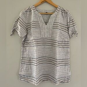 Talbots Tan Black and Ivory Striped Blouse